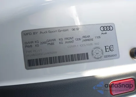 2018 Audi Rs 5 2.9T z USA, uszkodzony, nr VIN WUARWAF57JA905056